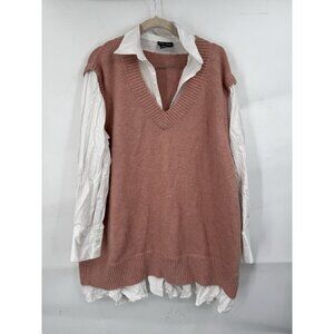 City Chic Contrast Collared Sweater Women Plus Size 18 Pink White College Preppy